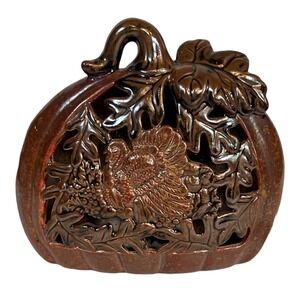 Vtg Pumpkin Turkey Stoneware Centerpiece Thanksgiving Lighted Autumn Fall Decore